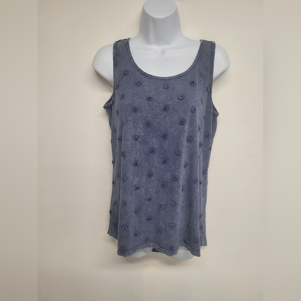 Bass M Tank Top 100% Cotton Distressed Blue Embroidery Floral India